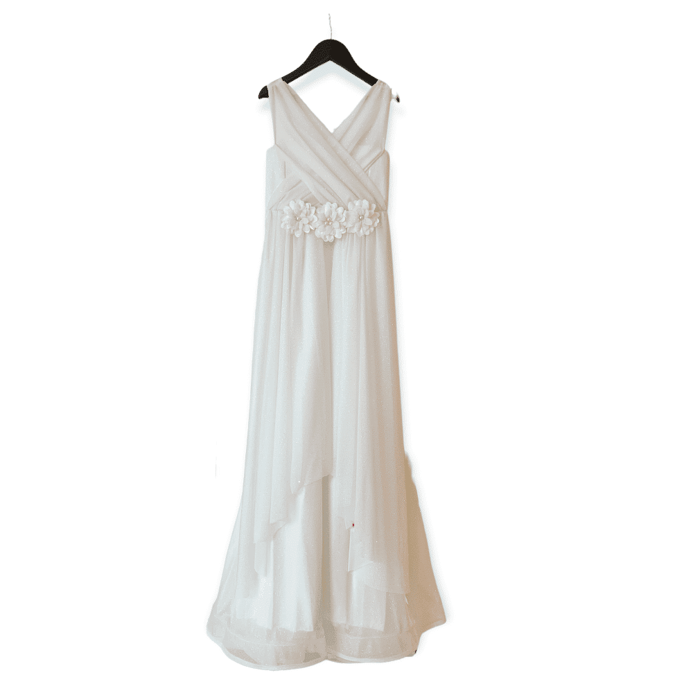שמלת בת מצווה מפוארת לבנה מיני עם שיפון מאחור מידות 12-22
