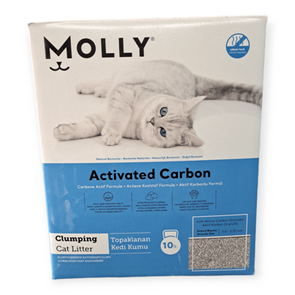 MOLLY חול מתגבש בקרטון, 10 קילו , מולי פחם בקרטון, כחול לחתולים