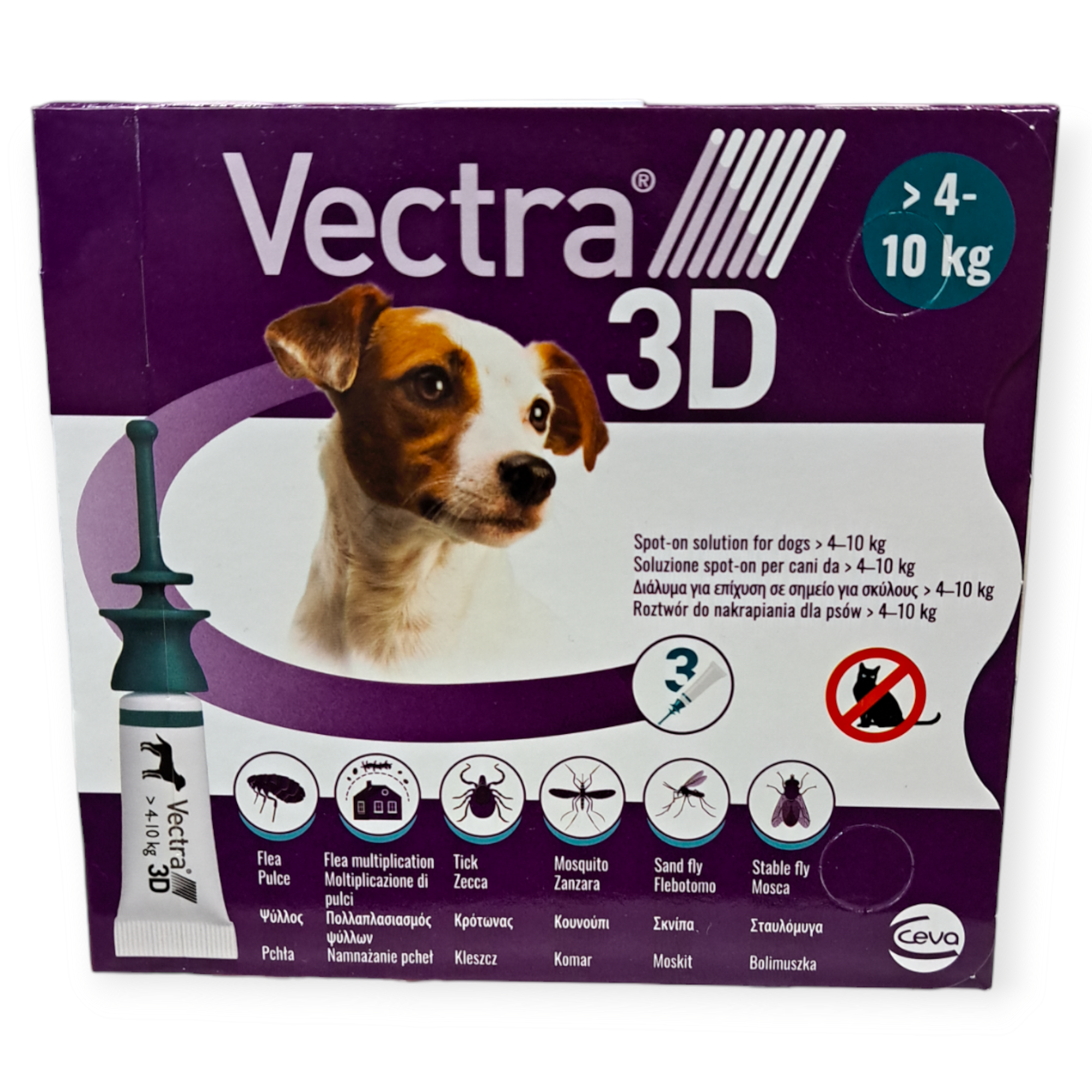 אמפולות Vectra 3D להגנה מפרעושים וקרציות לכלבים במשקל 4-10 קג