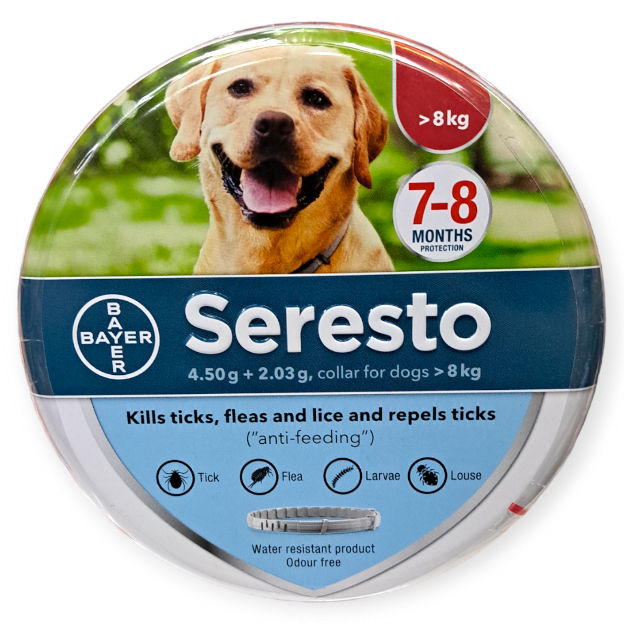 סרסטו – צמיד מניעת פרעושים וקרציות, לכלבים משקל 8 קילוגרם ומעלה