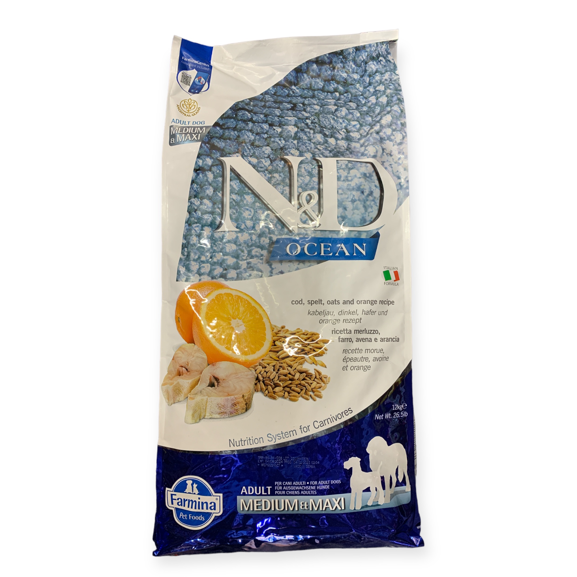 N&D Ancestral Grain דג ותפוז לחתולים, 12 ק”ג