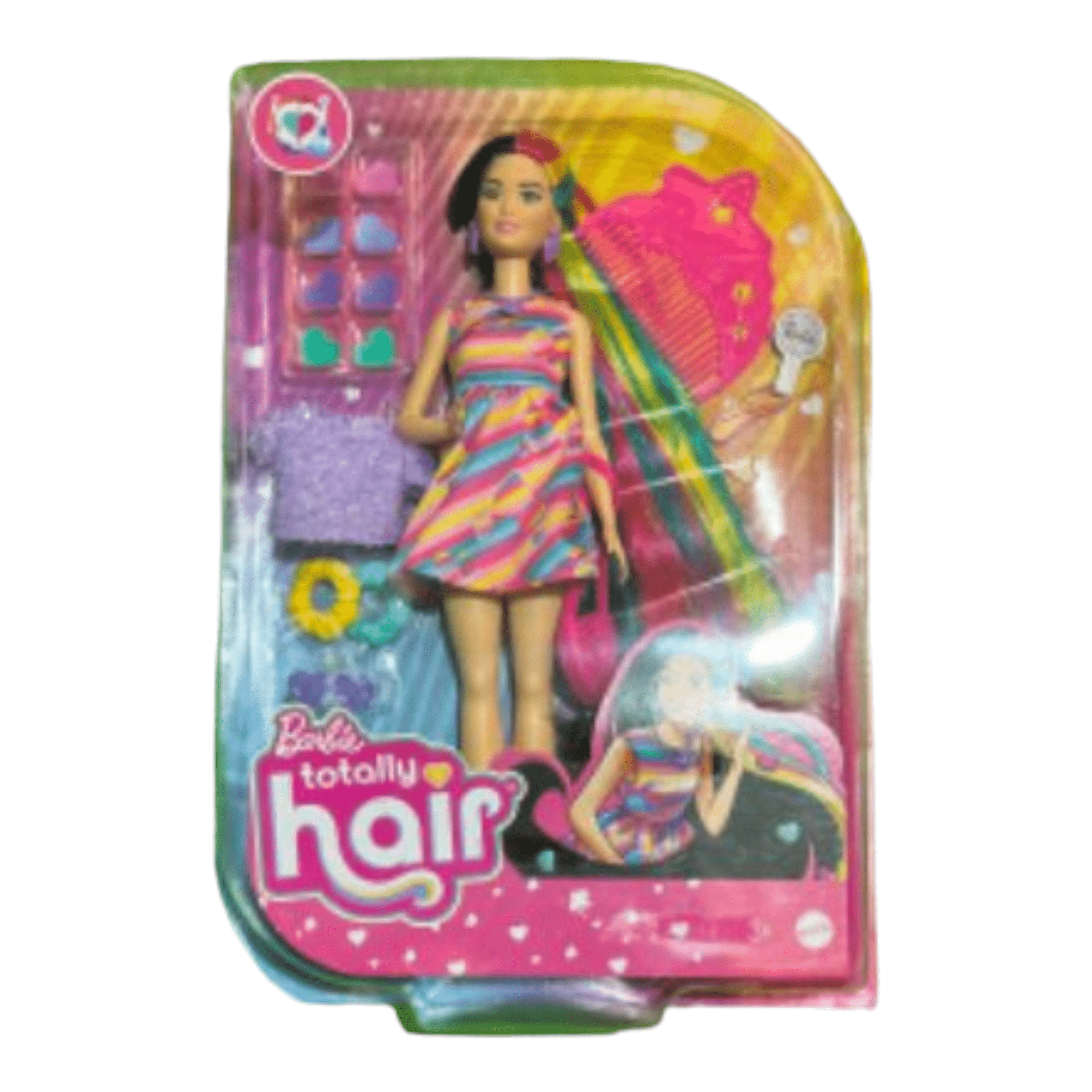 בובת ברבי Totally Hair עם שיער ארוך (22 ס”מ) קליפסים משני צבע ושלל אביזרים – ורוד