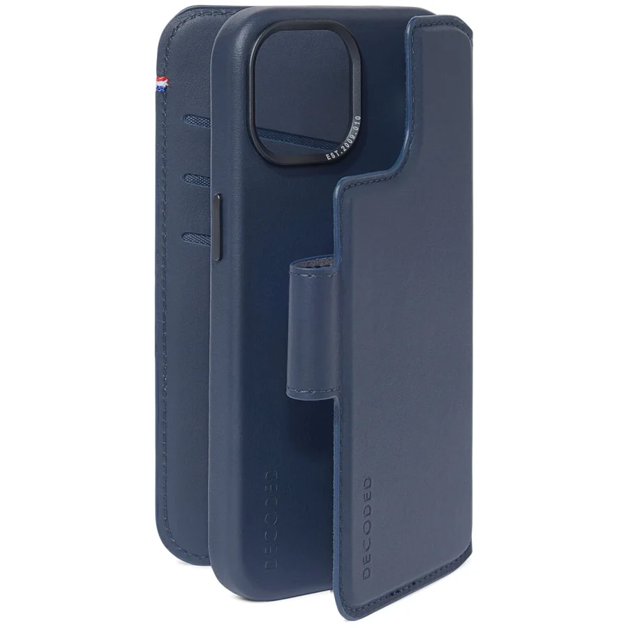 כיסוי ארנק עור לאייפון 15 פרו מקס כחול Decoded Leather Detachable Wallet