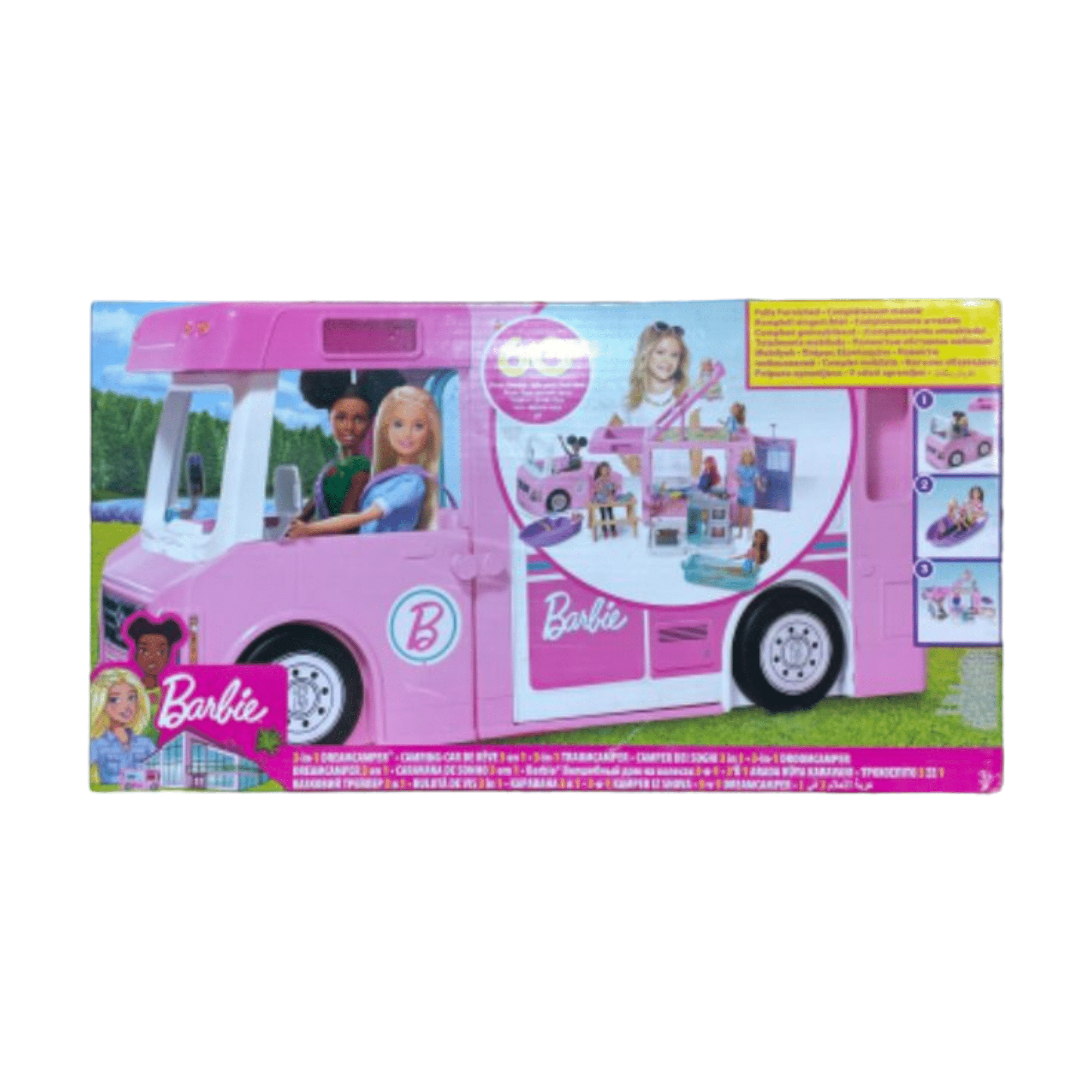 קרוואן החלומות של ברבי – Barbie, קרוואן ענק בצבע ורוד 3 ב-1 + אביזרים מבית Mattel