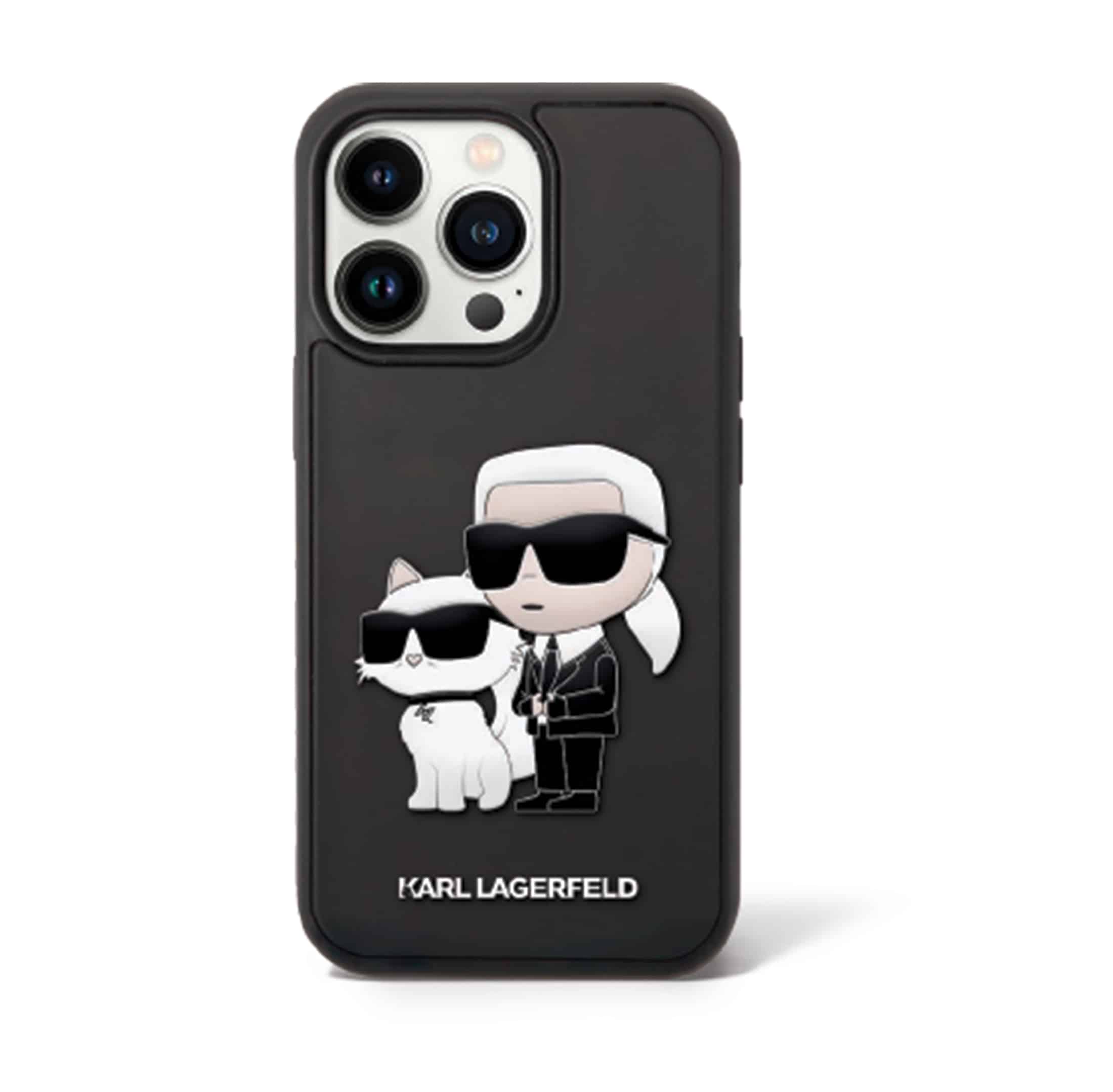 Karl Lagerfeld קרל לגרפלד כיסוי לאייפון 15 בצבע שחור עם דמות