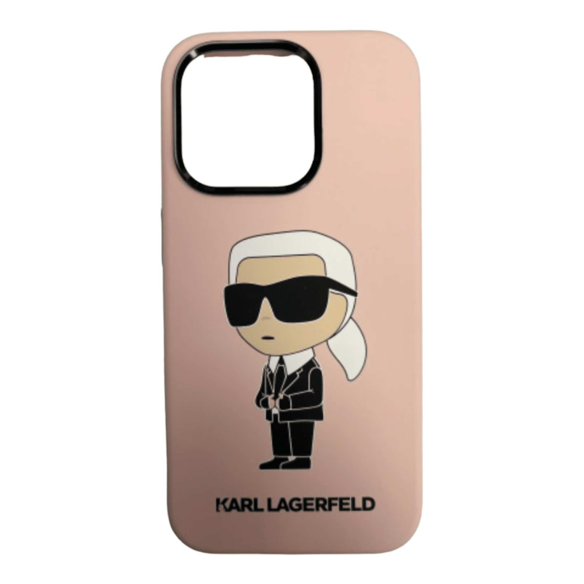 Karl Lagerfeld קרל לגרפלד לאייפון 15 פרו בצבע ורוד מט עם דמות של קרן לגרפלד